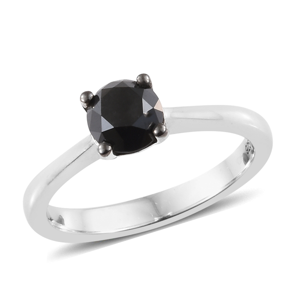 1 Carat Black Diamond Solitaire Ring in Platinum Plated Silver