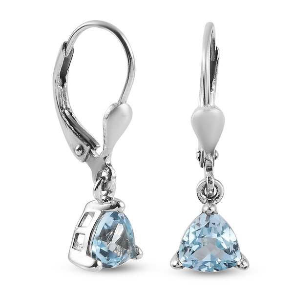 Sky Blue Topaz Lever Back Earrings in Platinum Overlay Sterling Silver 1.75 Ct.
