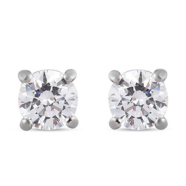 Lustro Stella Platinum Overlay Sterling Silver Stud Earrings (with Push Back) Made with Finest CZ 1.