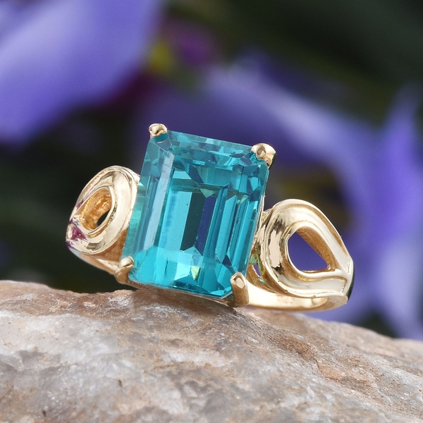 Capri Blue Quartz (Oct) Solitaire Ring in 14K Gold Overlay Sterling Silver 4.250 Ct.