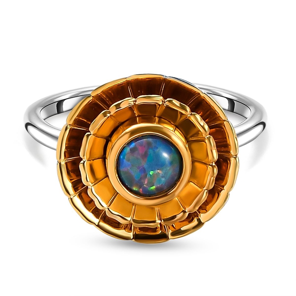 Australian Boulder Opal Triplet Ring in Platinum and Gold Overlay Sterling Silver