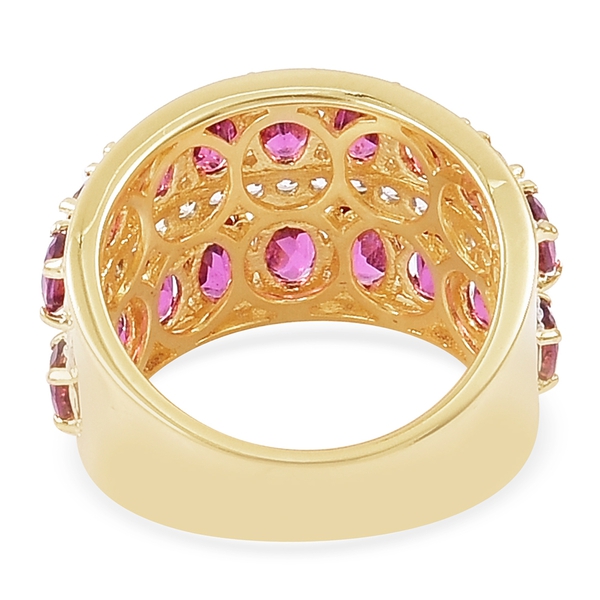 Rhodolite Garnet (Ovl), Natural White Cambodian Zircon Ring in Yellow Gold Overlay Sterling Silver 4.800 Ct. Silver wt. 5.25 Gms.