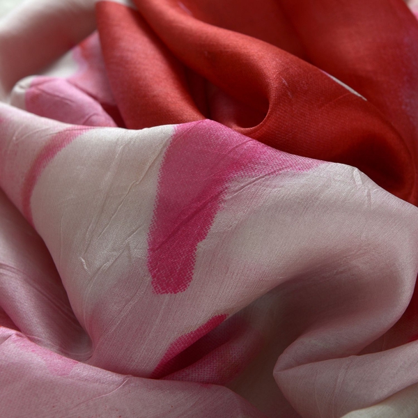 100% Mulberry Silk Pink and Cream Colour Scarf (Size 180x100 Cm)