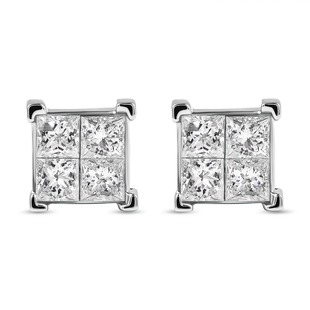 NY Close Out 14K White Gold Princess Cut Diamond (I1-I2/G-H) Earrings (with Screw Back) 1.00 Ct.