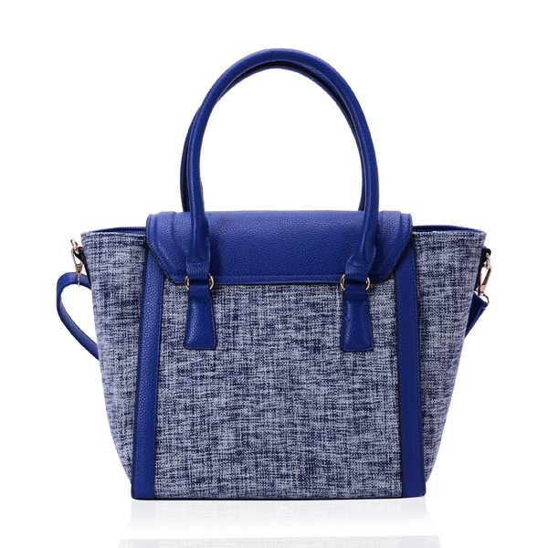 Blue and White Colour Tote Bag with Adjustable and Removable Shoulder Strap (Size 40x30x13 Cm)