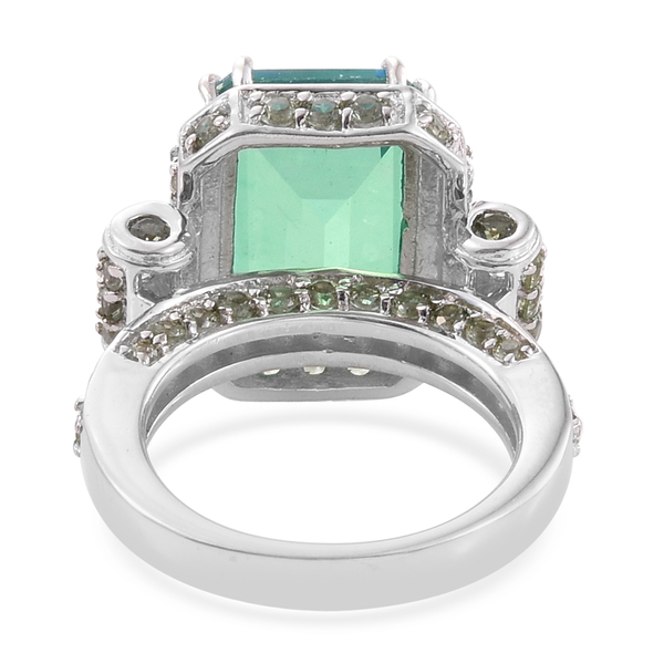 Peacock Quartz (Oct 7.50 Ct),Songea Green Sapphire Ring in Platinum Overlay Sterling Silver 10.500 Ct.