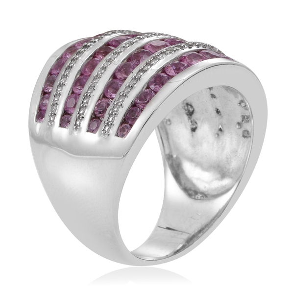 Pink Sapphire (Rnd), Natural Cambodian Zircon Ring in Rhodium Plated Sterling Silver 3.750 Ct.