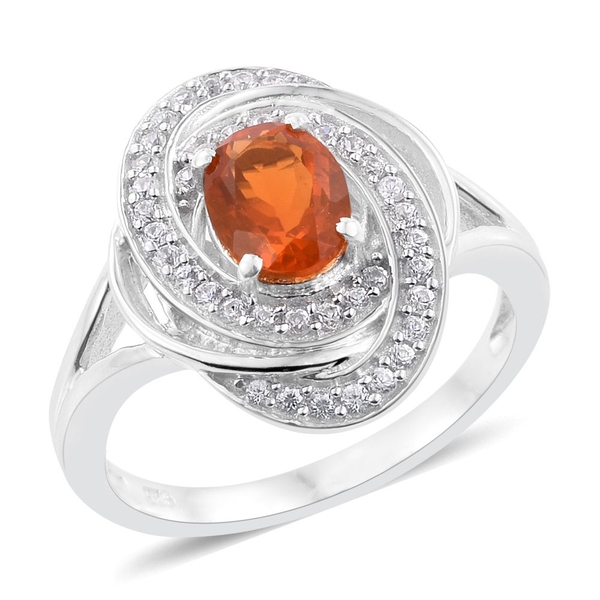 Jalisco Fire Opal (Ovl), Natural Cambodian Zircon Ring in Platinum Overlay Sterling Silver 1.250 Ct.
