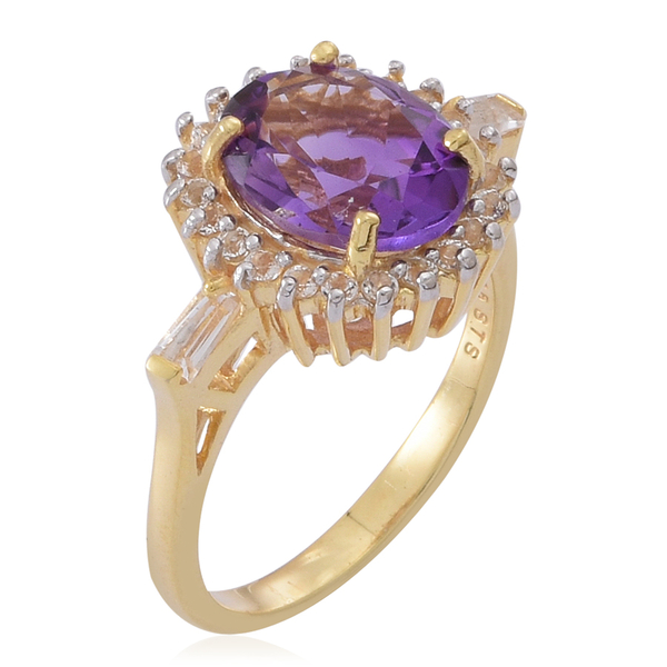 Amethyst (Ovl 3.25 Ct), White Topaz Ring in Yellow Gold Overlay Sterling Silver 4.000 Ct.
