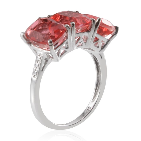 Padparadscha Colour Quartz (Cush) Trilogy Ring in Platinum Overlay Sterling Silver 7.750 Ct.