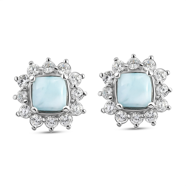 Larimar and Natural Cambodian Zircon Stud Earrings (With Push Back) in Sterling Silver 3.48 Ct.