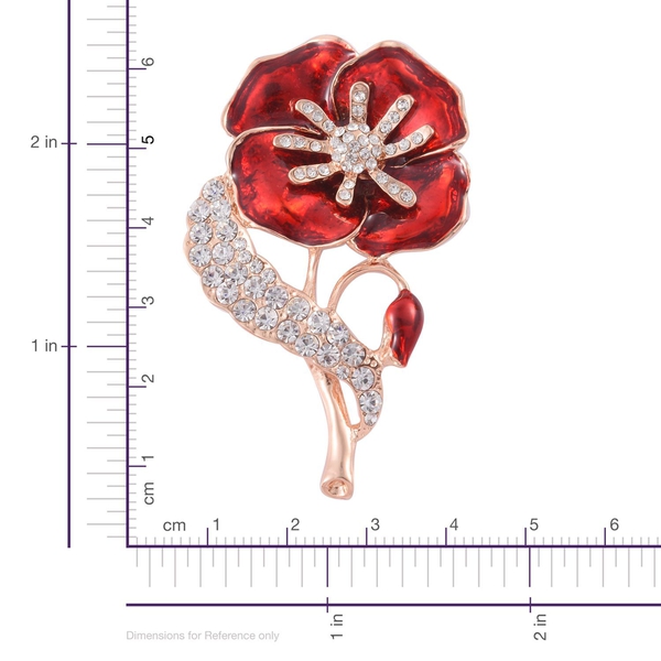 (Option 2) Stunning Bright White Austrian Crystal Floral and Leaf Enameled Brooch in Rose Gold Tone