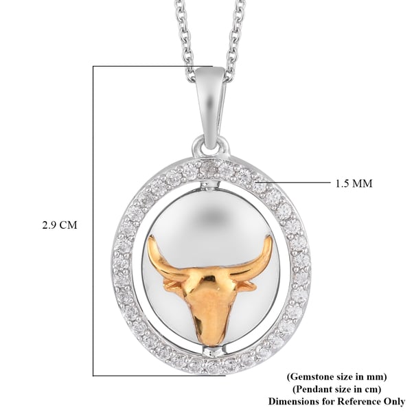 Natural Cambodian Zircon Zodiac-Taurus Pendant with Chain (Size 20) in Yellow Gold and Platinum Overlay Sterling Silver, Silver wt. 6.70 Gms