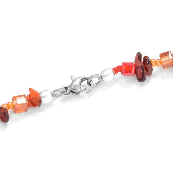 Jewels of India Mozambique Garnet, Carnelian and Glass Necklace (Size 20) in Silver Tone 192.710 Ct.