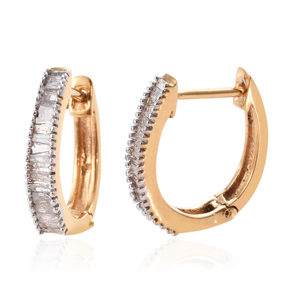 Diamond (Bgt) Hoop Earrings (with Clasp Lock) in 14K Gold Overlay Sterling Silver 0.500 Ct.