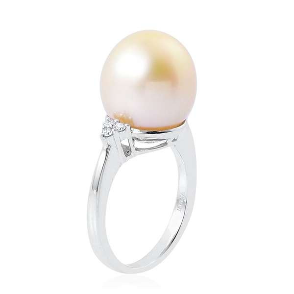 ILIANA 18K W Gold South Sea Golden Pearl (Rnd 19.00 Ct), Diamond Ring 19.150 Ct.
