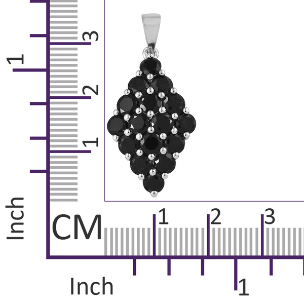 Black Tourmaline (Rnd) Cluster Pendant in Platinum Overlay Sterling Silver 4.500 Ct.