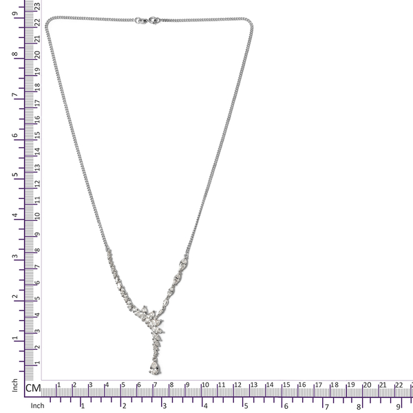 Lustro Stella - Platinum Overlay Sterling Silver (Pear) Necklace (Size 20) Made with Finest CZ , Silver wt 9.30 Gms.