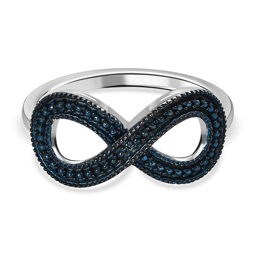 Blue Diamond Infinity Ring in Platinum Overlay Sterling Silver