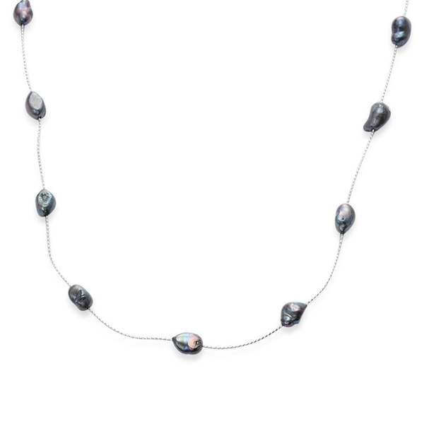 Fresh Water Peacock Pearl Necklace (Size 48) in Rhodium Plated Sterling Silver 180.000 Ct.