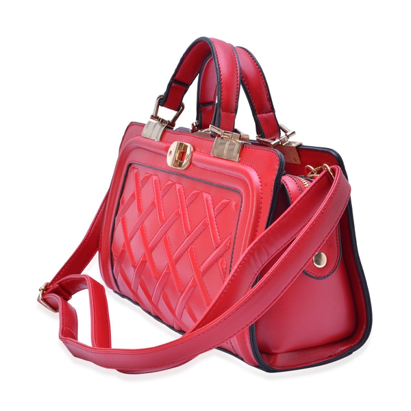 Red Colour Diamond Pattern Crossbody Bag with Adjustable Shoulder Strap (Size 31x18x8 Cm)