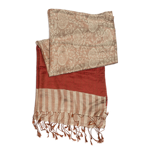 Superfine Silk Blend - Paisley and Floral Pattern Red and Chocolate Colour Scarf (Size 210x80 Cm)