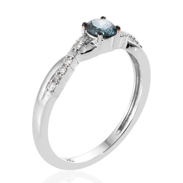 9K White Gold Blue Diamond (Rnd), White Diamond Ring