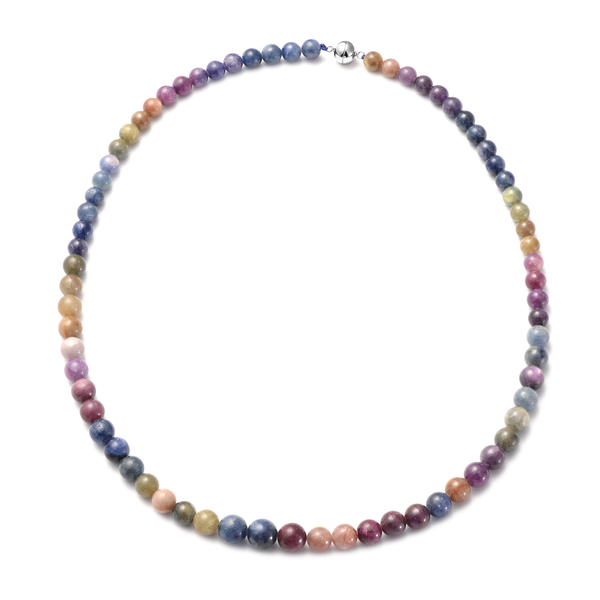 Rare Size Rainbow Sapphire Necklace (Size - 20) with Magnetic Lock in Rhodium Overlay Sterling Silve