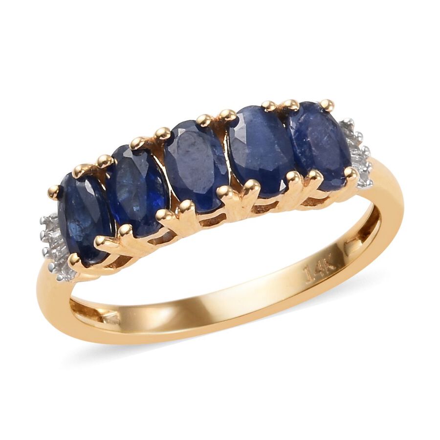 Close Out Buy - 14K Yellow Gold 100% Natural Blue Sapphire and Diamond (I2-G-H) Ring 1.56 Ct.