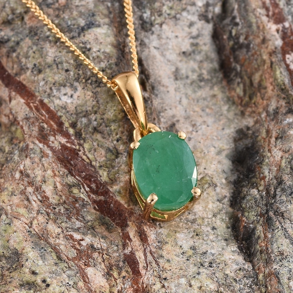 Kagem Zambian Emerald (Ovl) Solitaire Pendant With Chain in 14K Gold Overlay Sterling Silver 1.150 Ct.