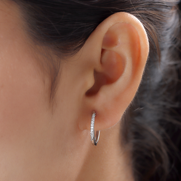 ELANZA Simulated Diamond Hoop Earrings in Platinum Overlay Sterling Silver