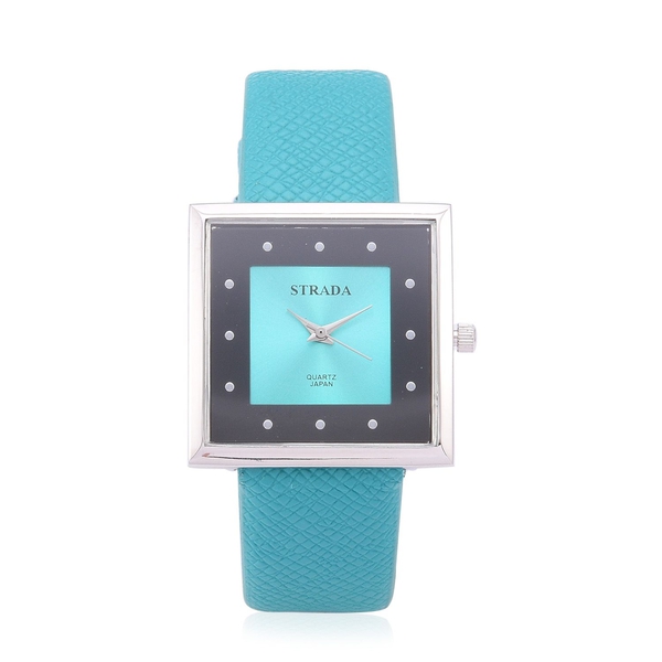STRADA Japanese Movement Turquoise and Black Dial Water Resistant Watch in Silver Tone with Stainles