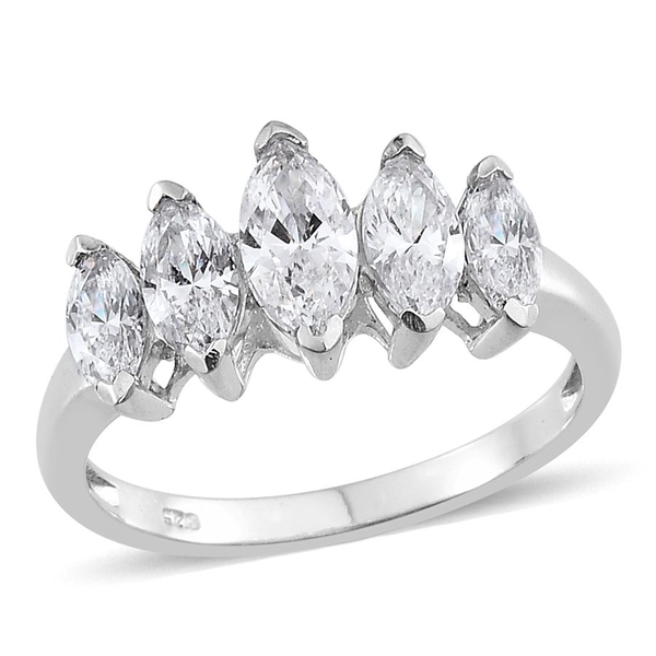 Lustro Stella - Platinum Overlay Sterling Silver (Mrq) 5 Stone Ring Made with Finest CZ