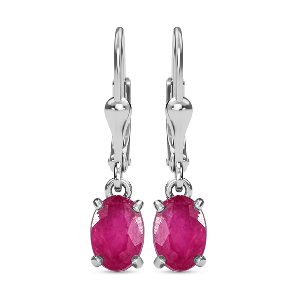 African Ruby (FF) Solitaire Lever Back Earrings in Sterling Silver