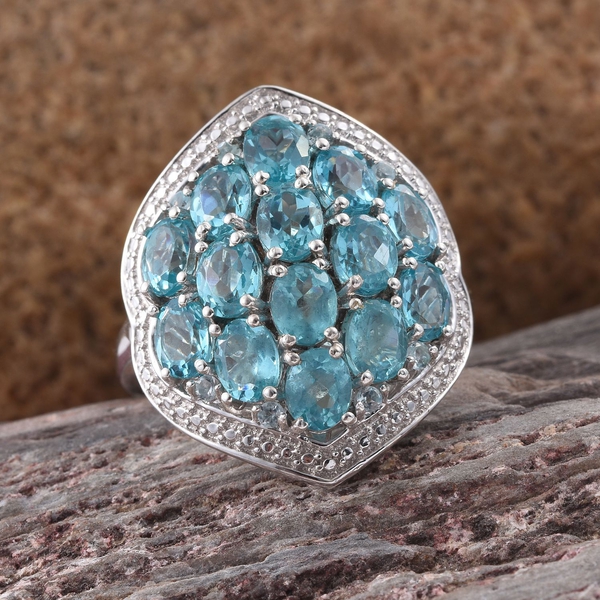 Paraiba Apatite (Ovl) Cluster Ring in Platinum Overlay Sterling Silver 5.000 Ct.