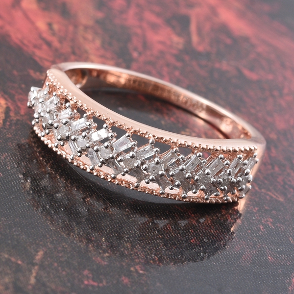 Diamond (Bgt) Ring in Rose Gold Overlay Sterling Silver 0.330 Ct.