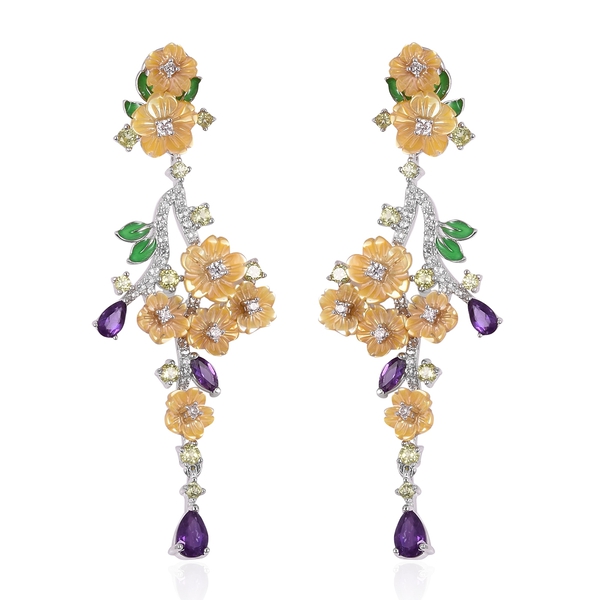 JARDIN COLLECTION - Yellow Mother of Pearl, Amethyst and Natural White Cambodian Zircon and Multi Ge