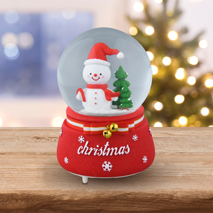 X mas Water Ball with Resin Base-Santa Claus With Music Auto Snowing Material- Glass Resin Colour- red