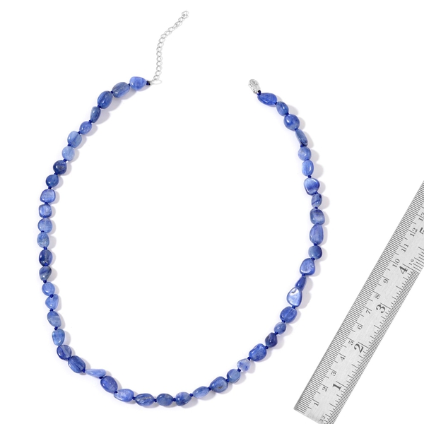 Hand Knotted Himalayan Kyanite Necklace (Size 18 with 2 inch Extender) in Rhodium Plated Sterling Silver 100.000 Ct.