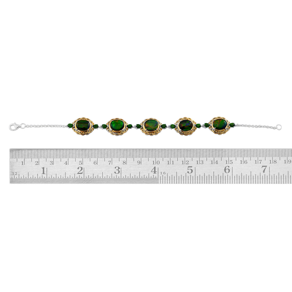 Canadian Ammolite (Ovl), Chrome Diopside Bracelet (Size 7.5) in Yellow Gold Overlay Sterling Silver 11.750 Ct.
