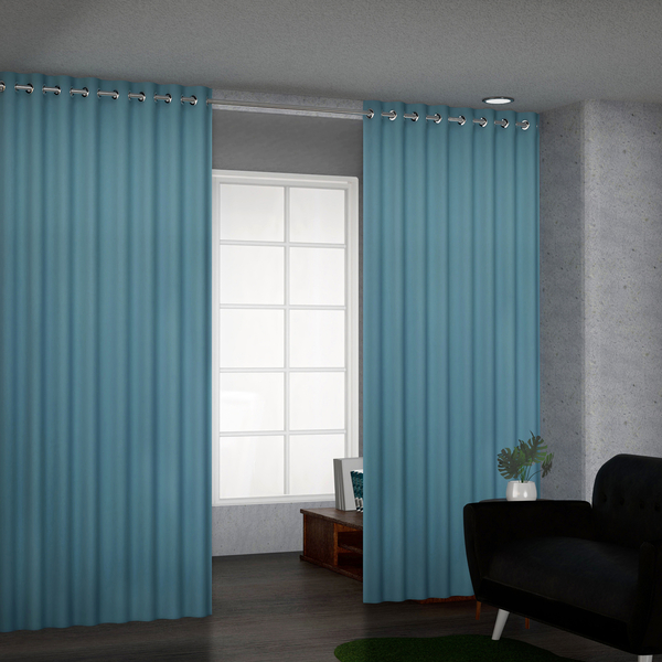 Blackout Curtain With 8 Metal Rings, Teal Blue Living Room Curtains