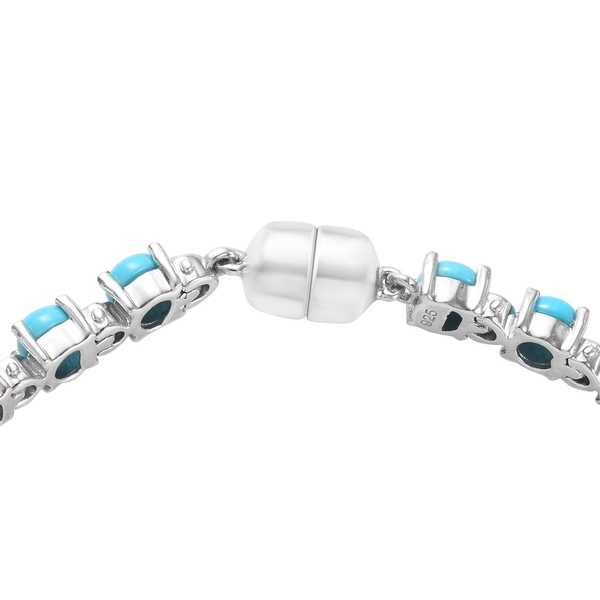 Arizona Sleeping Beauty Turquoise (Rnd) Bracelet (Size 7) with Magnetic Lock in Platinum Overlay Sterling Silver 8.25 Ct.