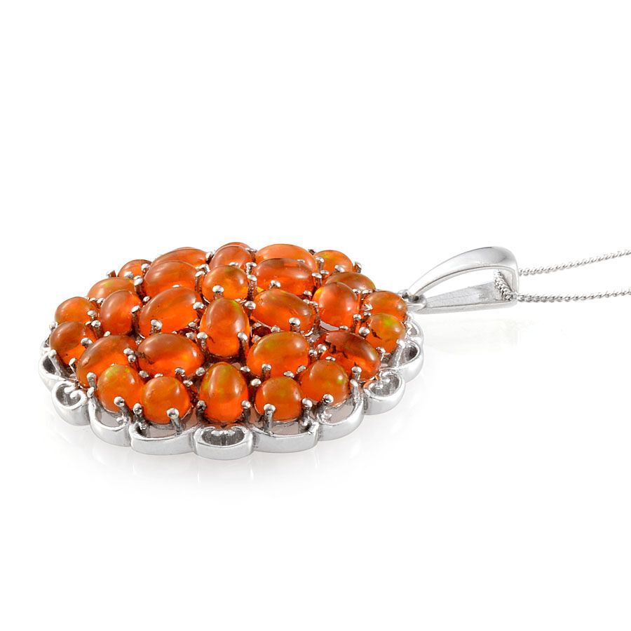 Orange Ethiopian Opal (Ovl), Jalisco Fire Opal Cluster Pendant With Chain in Platinum Overlay Sterling Silver 6.400 Ct.