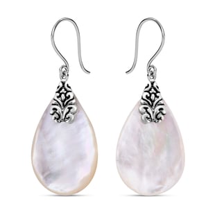 Royal Bali Collection Mother of Pearl Drop Drop Solitaire Earrings in Sterling Silver
