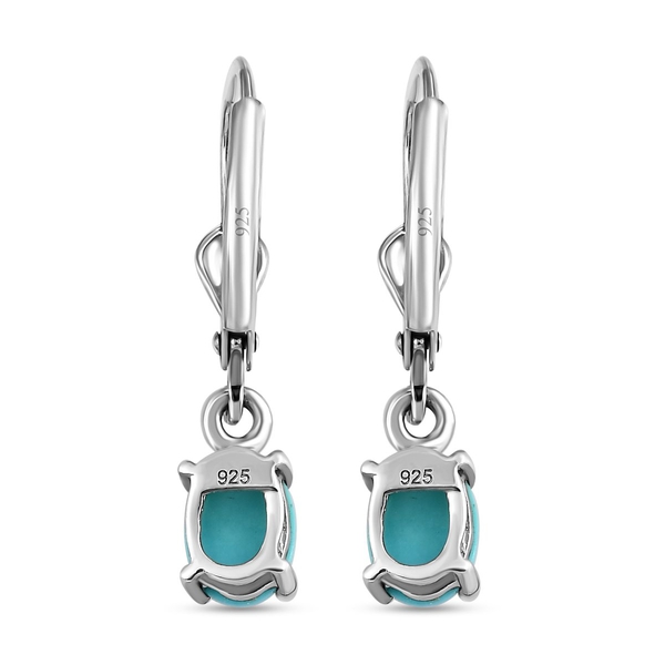 Arizona Sleeping Beauty Turquoise (Ovl) Earrings (With Lever Back) in Platinum Overlay Sterling Silver 1.52 Ct.