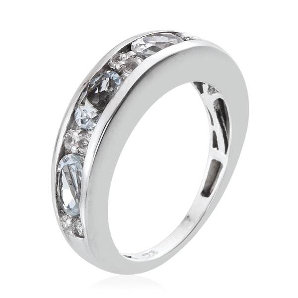 Espirito Santo Aquamarine (Ovl), White Topaz Half Eternity Band Ring in Platinum Overlay Sterling Silver 1.750 Ct.