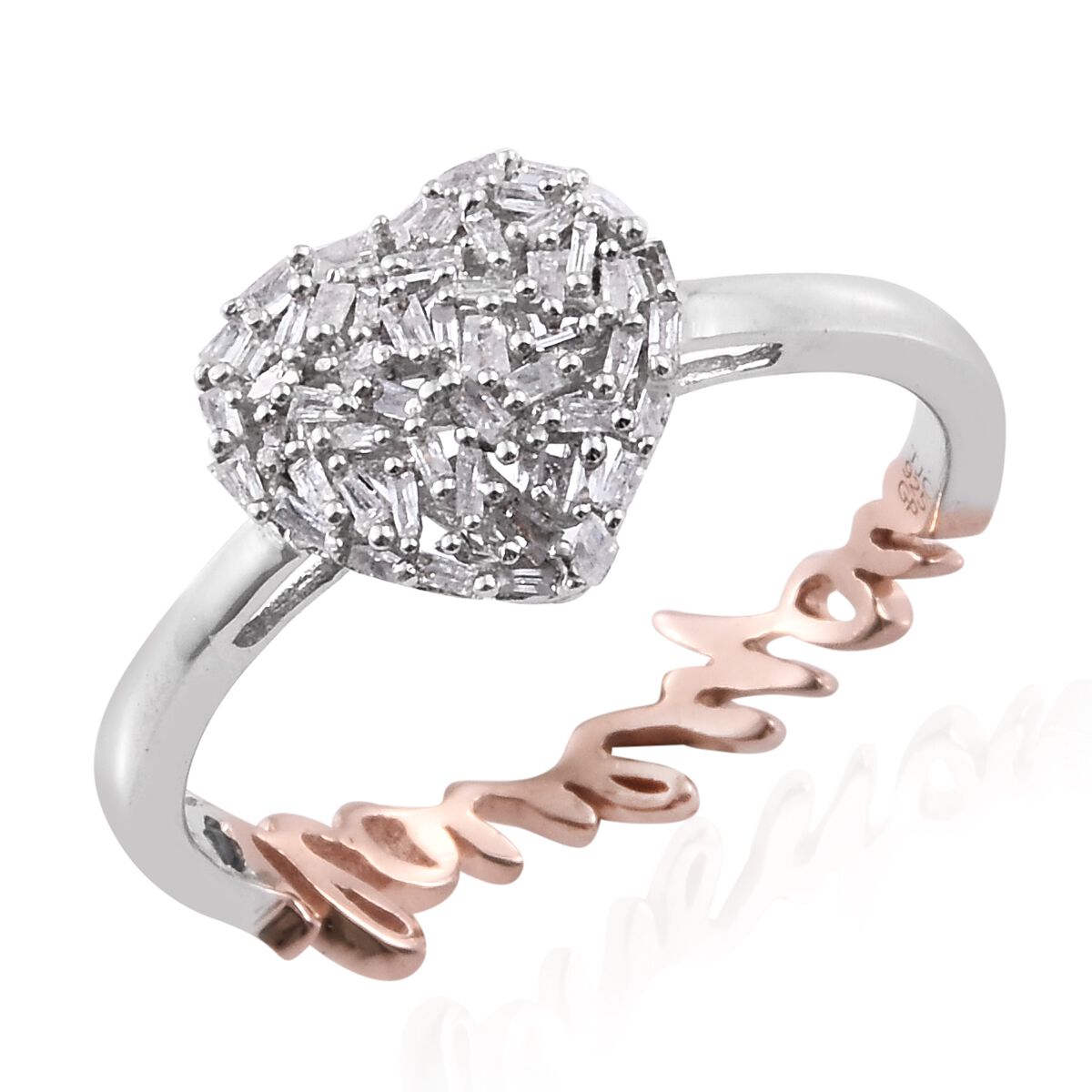 GP Diamond (Bgt), Kanchanaburi Blue Sapphire Heart and Love Ring in Platinum and Rose Gold Overlay S
