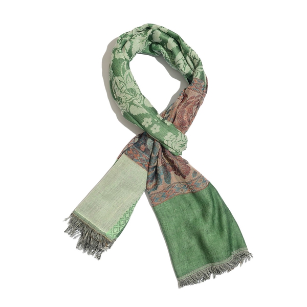 Green and Multi Colour Floral Pattern Scarf (Size 180x70 Cm)