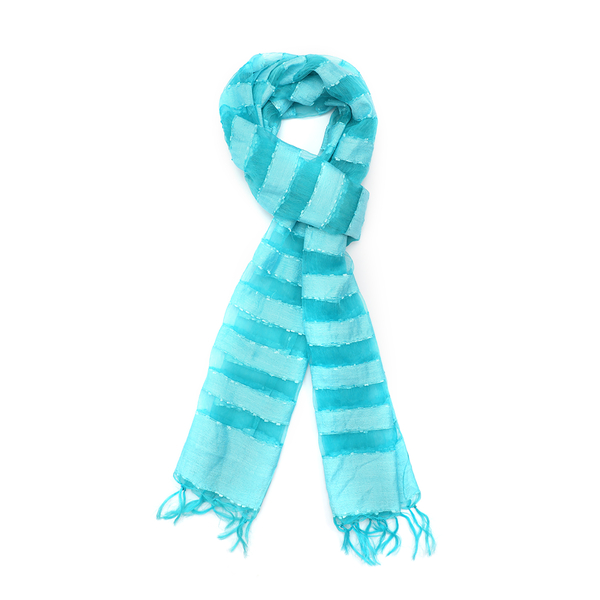 JOVIE - New Season Handmade Scarf with Fringes in Blue (Size 76x235cm)