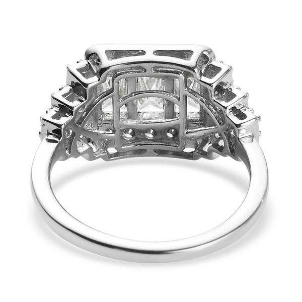 Lustro Stella Platinum Overlay Sterling Silver Cluster Ring Made with Finest CZ 2.83 Ct.